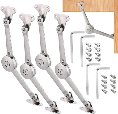 GIONAR Juego de 4 bisagras de soporte de tapa con tornillos y llave Allen, bisagra plegable de aleación de zinc, bisagra plegable con ángulo de apertura variable, para puerta de cocina y armario