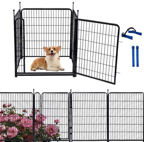Okaygardn Barriera per animali da giardino, barriera per animali in ferro resistente nero, recinzione per animali da esterno, recinzione per cani, recinzione per aiuole, 121,9 cm (altezza) x 2,5 m