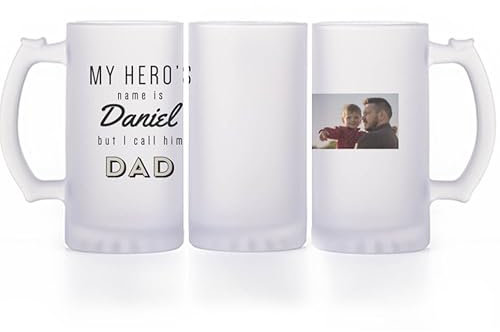Wanapix | Chope à Bière Personnalisable | Verre Personnalisé Fêtè des Pères | Personnalisable avec du Texte | Cadeau Anniversaire pour Papa | 500 ml | Verre Opaque | My hero