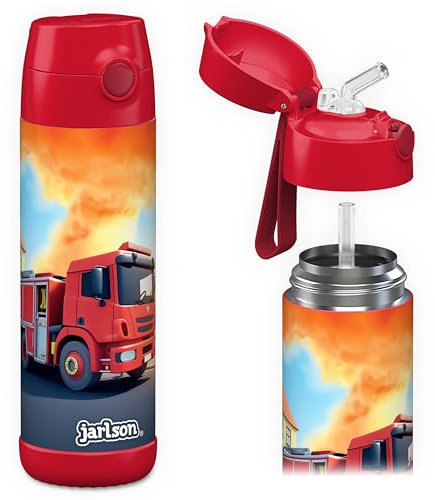 Jarlson Charli Kinder-Wasserflasche mit Strohhalm, isolierte Edelstahl-Wasserflasche, Thermosflasche, für Mädchen/Jungen