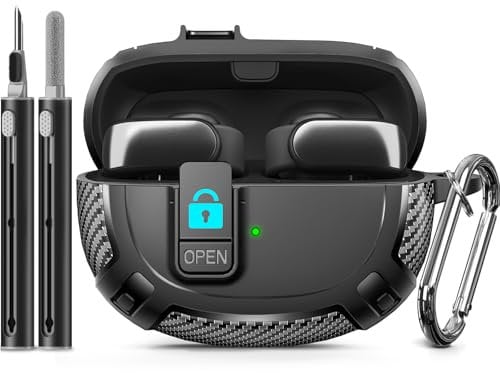 Ljusmicker for Bose Ultra Open Earbuds Case Cover 2024 with Cleaner Kit,Military Hard Cover with Lock for Bose Open Ear Earbuds Charging Case Accessories with Keychain for Men Women-Black