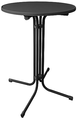 FIVMEN Stehtisch Ø80 cm Bistrotisch Gartentisch Klappbar Rund mit Verstellbare Fußpolster und Dicke Beine Klapptisch Partytisch Outdoor bis 80 kg, Schwarz