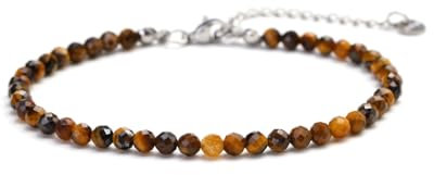 Kim Johanson® Damen Fußkettchen mit echten Natursteinen in Silber I Naturstein Fußkette mit 4mm Edelstein Perlen I Wasserfest | Boho Schmuck für Frauen | Verstellbare Länge | Inkl. Schmuckbeutel