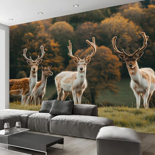 Fototapete Selbstklebenden Tapeten Sonnenschein Wald Hirsch Tapete Wandtapete Klebefolie Tapetenfolie Wand Dekoration Wandaufkleber Wohnzimmer Wilder Elch Wallpaper Tapet Wasserfeste Sticker