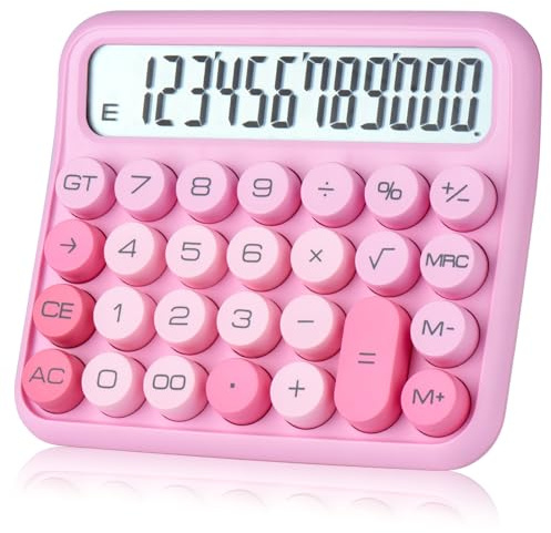 Mechanischer Taschenrechner, 12-stellig, großes LCD-Display, rosa Taschenrechner, große Tasten, mechanischer Taschenrechner, Taschenrechner, Taschenrechner, niedlicher Taschenrechner, für den Alltag