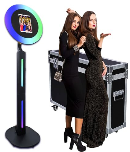 Tragbare Fotokabine, kompatibel mit iPad 25,9 cm, 27,7 cm, 27,9 cm, 32,8 cm, 33 Zoll, Selfie-Fotokabine, mit RGB-LED-Ringlicht und Flughülle für Veranstaltungen, Verleih, Hochzeit (Schwarz