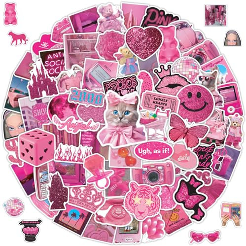 Babie Kinder Sticker, 100 Stück Babie Aufklebe, Pink Cute Stickers, Cartoon Aufkleber, Aesthetic Sticker für Gepäck Skateboard Laptop Becher, Geschenk für Mädchen, Kinder Teenager Erwachsene