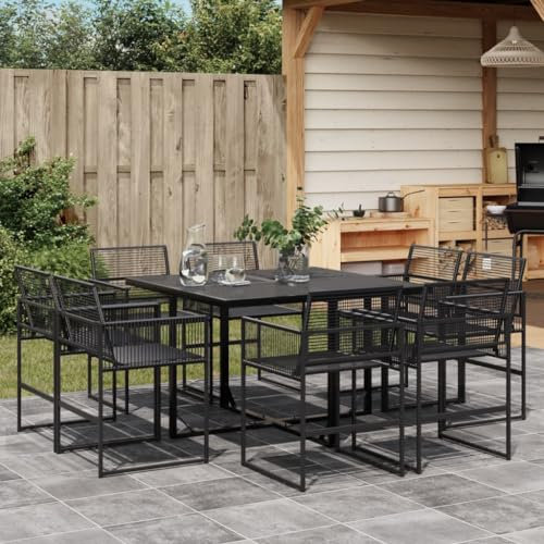 Tidyard 9-TLG.Gartenmöbel Set,Garten-Essgruppe Loungemöbel Esstisch mit Stuhl,Sitzgruppe Balkonmöbel Sitzgarnitur Terassenmöbel,Loungegruppe für Garten Terrasse Schwarz Poly Rattan