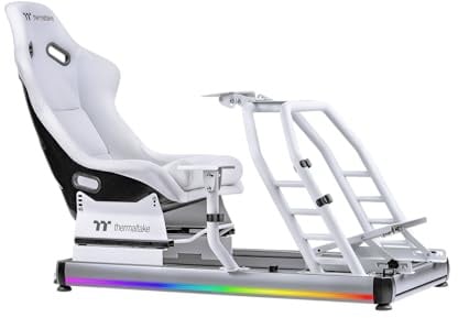 Thermaltake GR500 Snow Racing Simulator Cockpit Snow White (Weiß) | Sim Racing Rig | Alu/Stahl Rahmen | Fiberglas Rennsitz | verstellbare Wheel & Pedal Plate | RGB LED | bis 120 kg