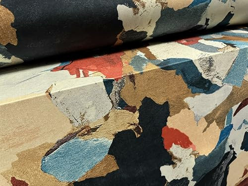 Soft Touch Stretch Spandex Single Jersey Stoff, Meterware – abstrakter Kunstdruck – Pastellgrün, Marineblau und Rot