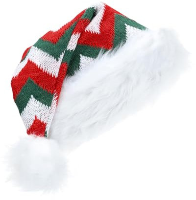 Alederways Weihnachtsmannmütze Weihnachtsmütze, Unisex Weihnachtsparty Hut für Erwachsene, samtweichem Plüsch klassische Pelz Xmas Hut (Rot-Weiß-Grün gestreift)