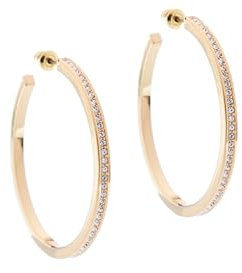 Karen Millen Large Crystal Hoop Earrings For Women (Gold/Clear Crystal)