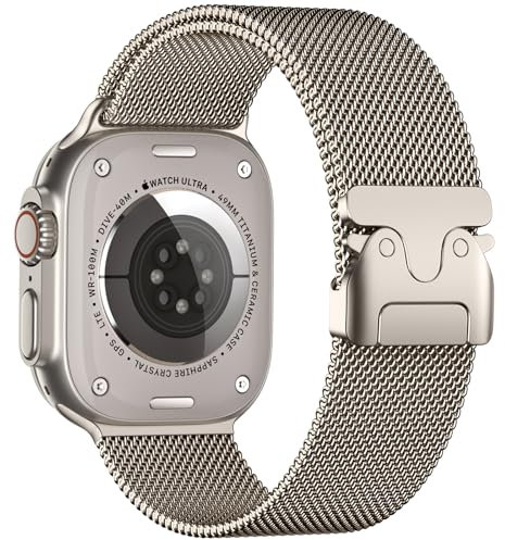 Faliogo Compatible with Apple Watch Ultra 2/Ultra 49mm, Stainless Steel Mesh Loop Strap with Parachute-style Buckle for Apple Watch Series 10 46mm, 9/8/7 45mm, SE2/SE/6/5/4 44mm, 3/2/1 42mm, Gold