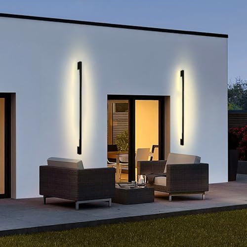 Außen Metall Wandlampe Innen Aluminium Lange Schwarz Wandbeleuchtung Wasserdicht IP65 LED Wandlicht Lampen Wandleuchte Villa 98W 3000K/4000K/6000K für Gärten Terrassen Korridor (Neutrales Licht,40CM)