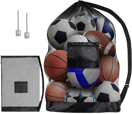 YFPOPONE Netzbeutel Groß, 72 * 100cm Netztasche Mit 2 Luftpins, Ballnetz Für Ball Aufbewahrung, Basketball Tasche Mit Kordelzug, Wasserdicht Balltasche Fussball Für Fußballtraining