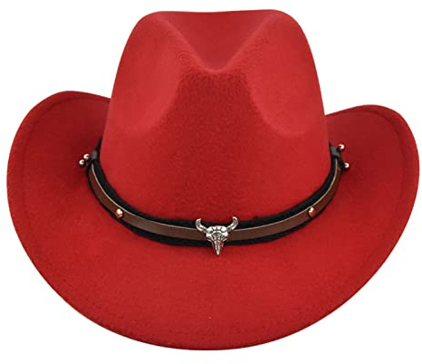 Edhomenn Texanischer Cowboyhut für Damen, flauschiger Federbesatz, Cowgirl-Hut, Kostümparty, Zubehör (03 Rot, Einheitsgröße)