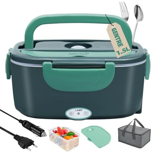 Kuriehot Lunchbox Scaldavivande Elettrico Portatile per Auto Camion e Ufficio 4 in 1 12V/24V/220V~240V 1.5L 60W Porta Pranzo Riscaldabile in Acciaio Inox Scalda Vivande Portavivande Termico