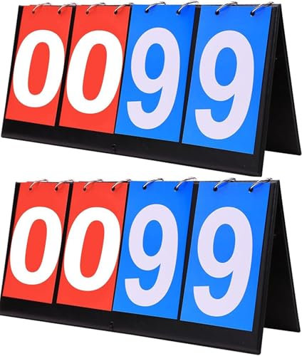 BEOIUCZZY 2 Stück Anzeigetafel, 4-stellige Flip-Anzeigetafel Wettbewerbs Anzeigetafel Manuell Tragbare Scorebord 0-99 Multifunktionsanzeiger für Basketball, Fußball, Volleyball, Baseball, Schwimmen