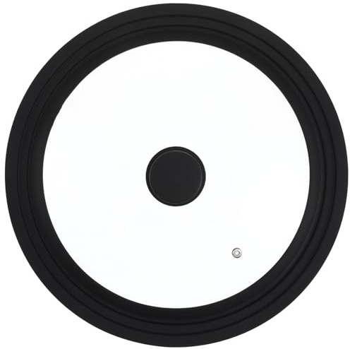 KOCKSHION Universal Silicone Rim Tempered Glass Pot Lid Cover for 22-26cm Pans, Replacement Glass Lid for Saucepans and Cooking Pots, Black Pan Cover Compatible Cookware