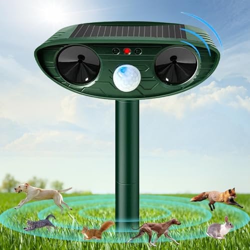 Solar Cat Repellent, Solar Powered Ultrasonic Animal Repeller and Cat Deterrents with PIR Motion Sensor, Waterproof Scarer Animal Repellent for Garden Yard Squirrels Cats Rats Fox