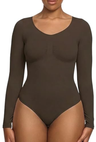 creamy fabrics Shapewear Damen Body langarm mit String stark formend | Body Shaper aus weichem Polyamid Elastan Stretch glättet Bauch Taille Arme und Oberkörper für angenehme Looks unter Kleidung