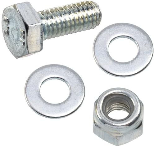 AERZETIX - Juego de 25 tornillos de cabeza hexagonal M4x10 mm + 50 arandelas + 25 tuercas hexagonales autoblocantes M4 | para bricolaje y fijación ligera | en acero