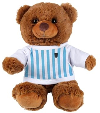Purely Home Football Kit Teddy Bear - Gifts for Sports Fans - Dark Brown Stuffed Animal with Printed Light Blue And White T-Shirt