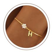 SLOONG Einschulung Geschenk - Armband mit Buchstaben für Frauen Mädchen | Vergoldet/Versilbert Blume Armband Hypoallergen Herz Armbänder Geburtstagsgeschenk Geschenke für Frauen Mädchen Kinder