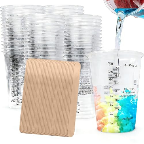 Herbst 50 Stück Mischbecher Epoxidharz, 240 ml Messbecher | mit Skala und 50 Rührstäben, Mischen von Glitzer, Farben und Pigmenten
