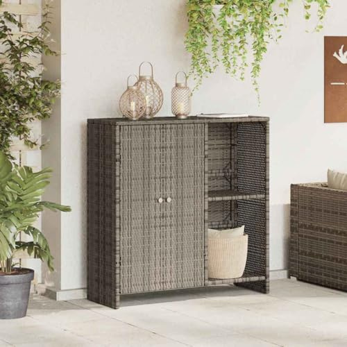 Fangmaliuyon Rattan Sideboard Grau 100x36x102 cm, Modernes Aufbewahrungsschrank mit 2 Türen, Langlebiges Badschrank & Flurmöbel, Stilvolle Kommode für Wohnzimmer Schlafzimmer Korridor