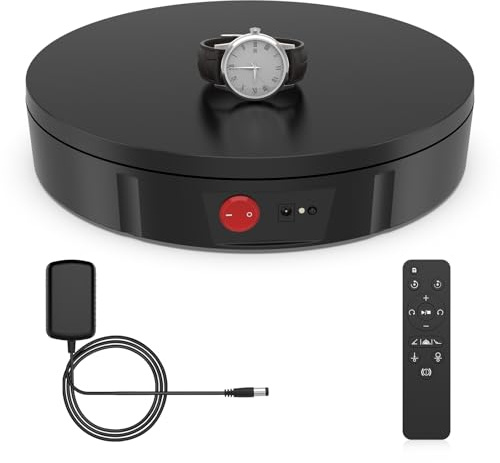 BELLA·BAYS Rotating Display Stand, Remote Control Electric Display Turntable, 100kg Load Capacity 360° Display Platform with USB Charging for Product Video Photography (11.8inch-Plug, Black)
