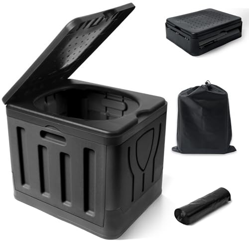 Huracan Campingtoilette Faltbar, Campingklo, Tragbare Mobile Toilette bis 200 kg, Kompakt 34,5 cm Sitzhöhe, mit Aufbewahrungstasche & Müllbeuteln, Reise WC für Camping, Outdoor, Angeln, Strand