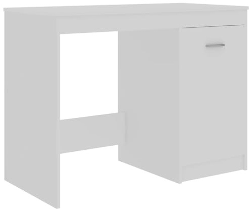Mhdvray Moderner Kleiner Schreibtisch Weiß 100×50×76 cm Holzwerkstoff mit integriertem Schrank Gaming Computer Desk platzsparend für Home Office Jugendzimmer und Studierzimmer