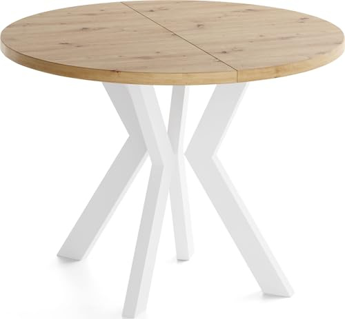 Runder Esstisch Ausziehbar 100-300 cm XXL Groß – Verlängerbar, für 5-14 Personen mit Weißen Holzbeinen – Tisch für Wohnzimmer & Esszimmer in Eiche Artisan Hellbraun