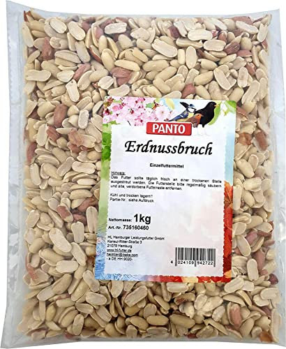 PANTO Erdnussbruch Vogelfutter 1 kg – energiereiches Vogelfutter aus Erdnusskernen, Wildvogelfutter aus halben & ganzen Erdnüssen für Futterplätze & Vogelhäuschen