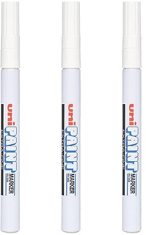 Uni Colour Extra Fine (0.8mm) PX-203 White Oil Paint Marker Pen Metal Glass Wood Plastic Stone Outdoor mm Metal Nib Tip (Pack Of 3)