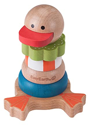 EverEarth Bunte Stapelente aus nachhaltigem Holz – Steckspielzeug zur Förderung von Motorik und Farbenlernen – Umweltfreundliches Lernspielzeug für Kinder – EE33728