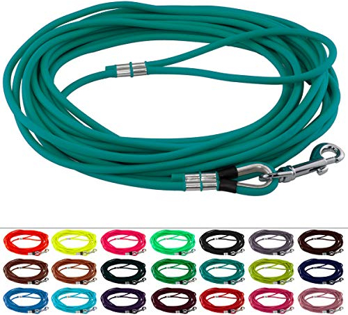 LENNIE Runde BioThane Schleppleine für Hunde von 15-25kg, Ø 6mm, 5m lang, mit Handschlaufe, Petrol/Teal
