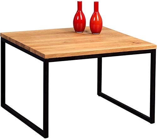 M2 Kollektion 264022 Couchtisch Sira 1, quadratisch, Echtholz Wildeiche massiv geölt, Gestell Metall schwarz, 60x60cm, Höhe 43cm