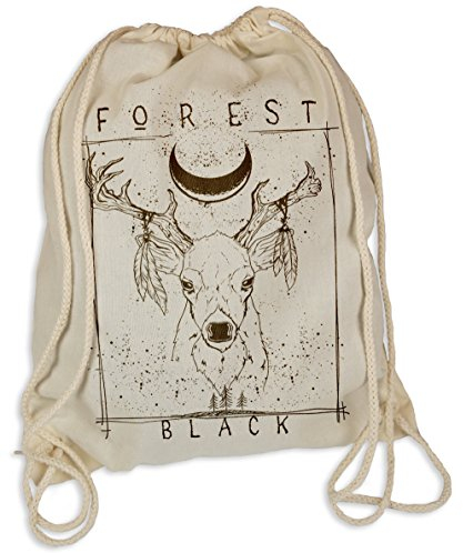 Forrest Black Natur - Gymsac Turnbeutel - Stoffbeutel Hipster Sportbeutel Rucksack Tasche Hirsch REH Elch
