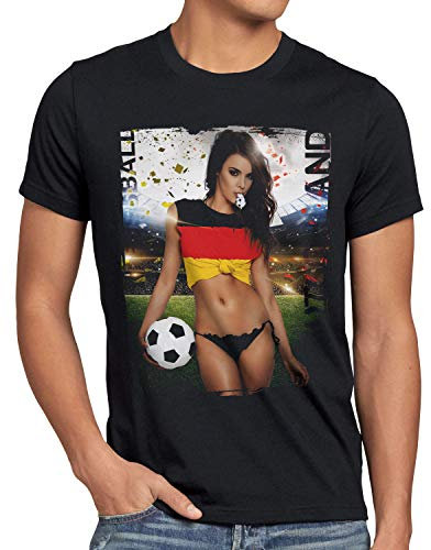 style3 EM 2024 Soccer Girl Herren T-Shirt Fußball Europameisterschaft Trikot Deutschland Schwarz, Größe:XXXL, Land:Deutschland