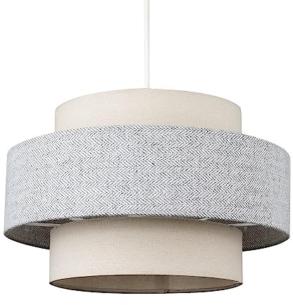 MiniSun | Modern Ceiling Light Shade in a Cream and Grey Herringbone Finish | Pendant Lights, Home Décor & Improvement Essential | 30cm Shade Width