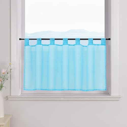 ESLIR Scheibengardine mit Schlaufen Gardinen Küche Bistrogardinen Transparent Stores Vorhänge Kurzgardine Voile Blau BxH 60x120cm 1 Stück