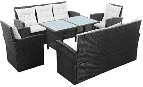 Festnight 5-TLG. Garten-Sofagarnitur | Gartensofa-Set | Rattan Gartenmöbel | Gartengarnitur Gartenset | Polyrattan Sitzgruppe Essgruppe Set | Schwarz und Cremeweiß Poly Rattan