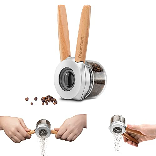 Dreamfarm Ortwo | One-Handed Manual Pepper Mill with Ceramic Grinder & Wooden Handle | Refillable Grinder | Ortwo + Extra Jar Set 2 Ounce, Wood
