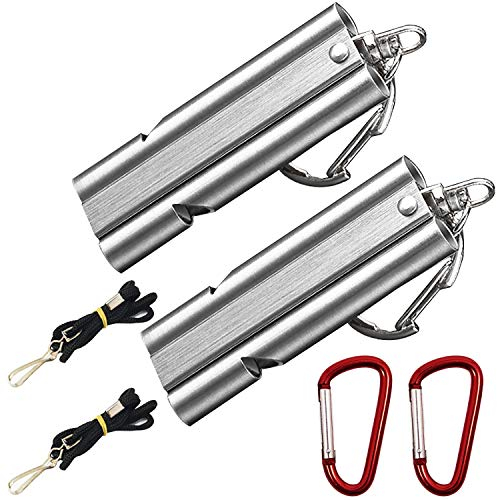 CTRICALVER Silber 2 Stück Emergency Survival Whistle | Sicherheitspfeifen für Doppelrohre | Überlebenspfeife mit Lanyard und Schlüsselring Not Pfeife Abwehr 120dB extrem laut