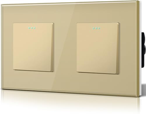 BSEED Doppelt Lichtschalter Glas 1-Fach 1-Wege-Glasscheibe Schalter 157 * 86mm Wandlichtschalter Gold
