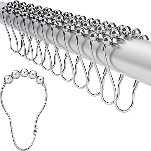 LiBa Anillos de Gancho para Cortina de Ducha, Juego de 12 Anillos de Cortina de baño con Bolas enrollables de Acero Inoxidable para baño