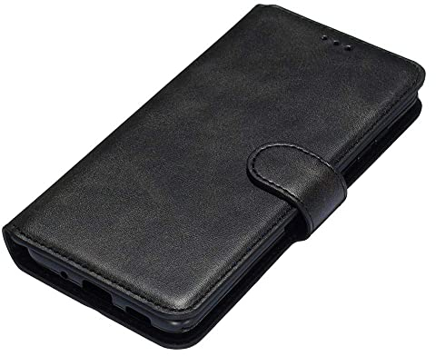 HAOTIAN Schutzhülle für Xiaomi Redmi 9AT/Redmi 9A, Geldbörse, Magnetverschluss, PU-Leder, Flip Case, stoßfest, Schutzhülle mit Kartenschlitzen/Standfunktion, für Xiaomi Redmi 9AT/Redmi 9A, Schwarz