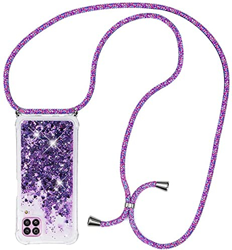 HongMan Handykette Hülle Kompatibel mit Huawei P40 Lite - Quicksand Glitzer Hülle mit Band - Silikon Handyhülle mit Kordel Umhängenband - Schnur mit Treibsand Case zum Umhängen